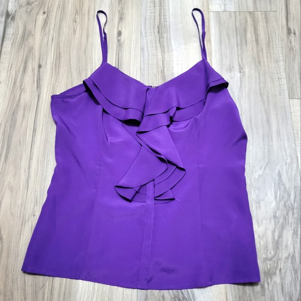 Zipper Back Tank - Ruffle Front - Purple - Large - Picture 1 of 4